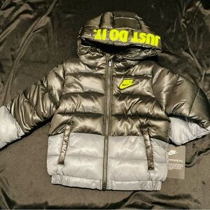 Nike Black and Gray Hooded Jacket with Neon Accents